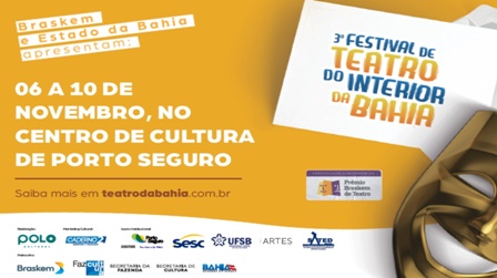 Porto Seguro recebe o Festival de Teatro do Interior da Bahia, entre os dias 6 e 11 de novembro