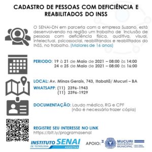 Oportunidade de qualificação SENAI no município de Mucuri