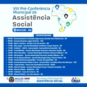 Mucuri se prepara para 8ª Conferência Municipal de Assistência Social nos dias 25 e 26 de Agosto