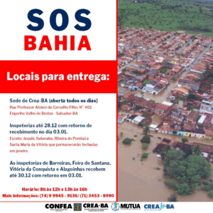 Crea-BA faz campanha de arrecadação para as vítimas das chuvas na Bahia